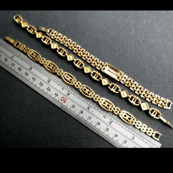 Vintage UK 80s Gold 3 Bracelet Set / Watchbands - Picture 4 of 10